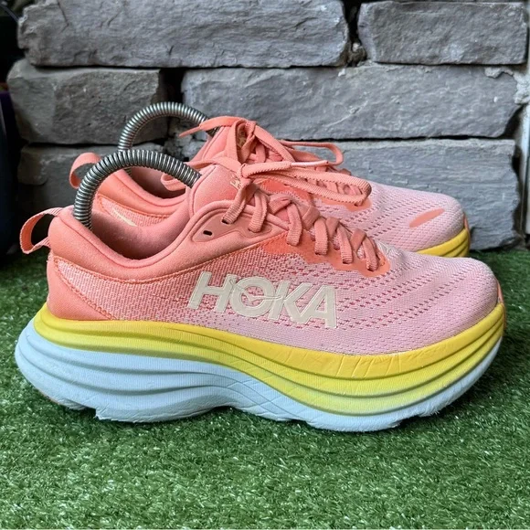 Hoka One One Pink and Yellow Sneakers - Picture 2 of 10